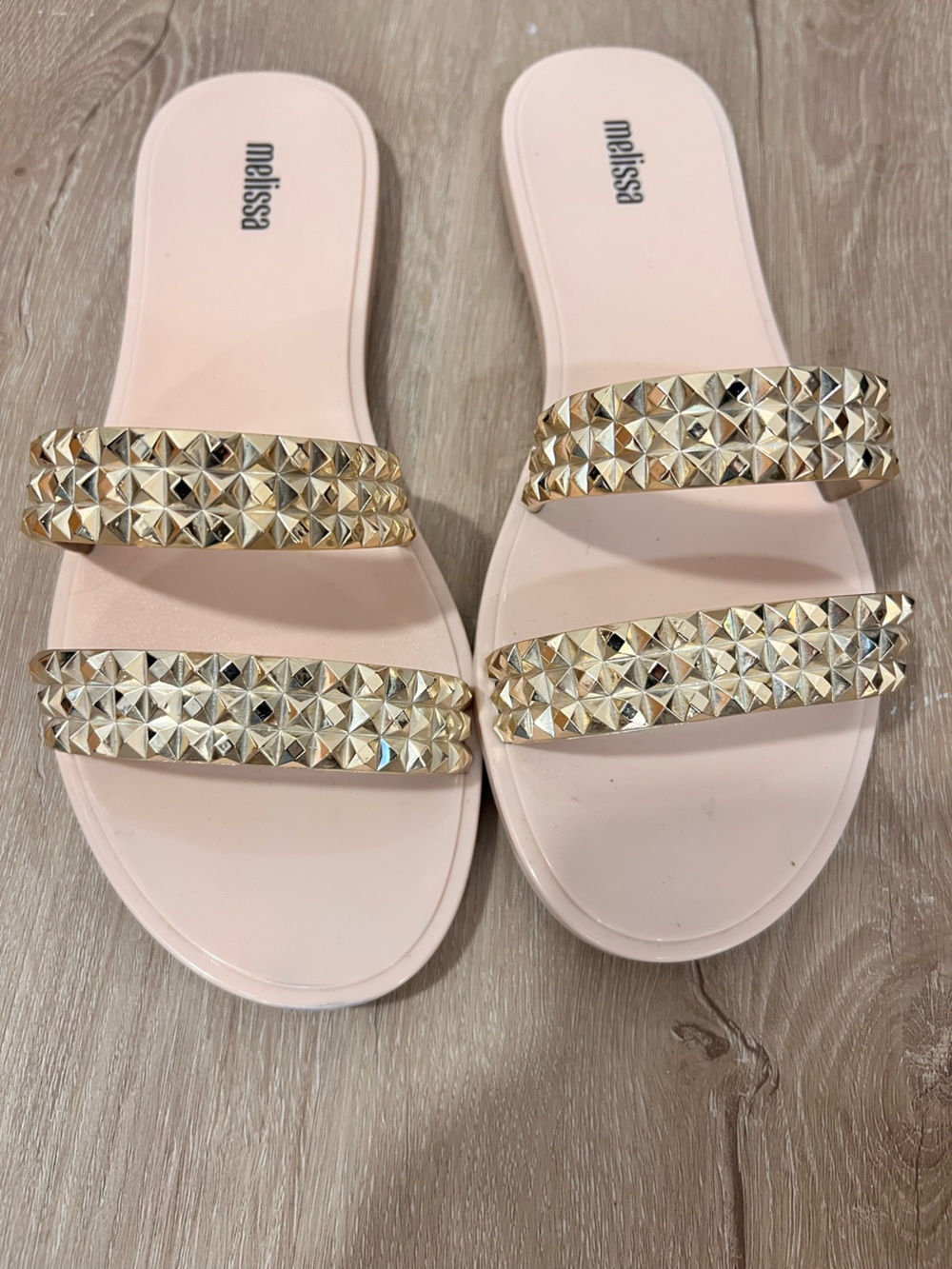 Melissa Pink Slide Sandals with Gold Studded Straps